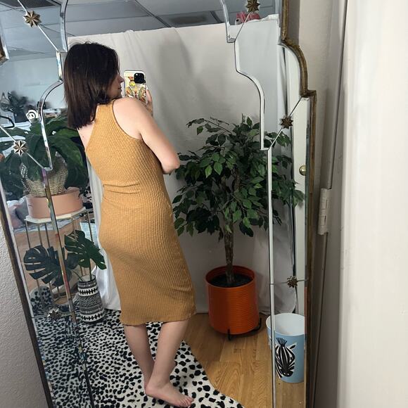 Lisa Says Gah One Shoulder Rib Knit Bodycon Midi Dress Camel Size Medium - Picture 4 of 6